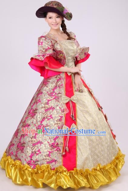 Traditional Ancient European Female Clothing, European Palace Court Juliet Stage Costumes and Hat Complete Set for Women