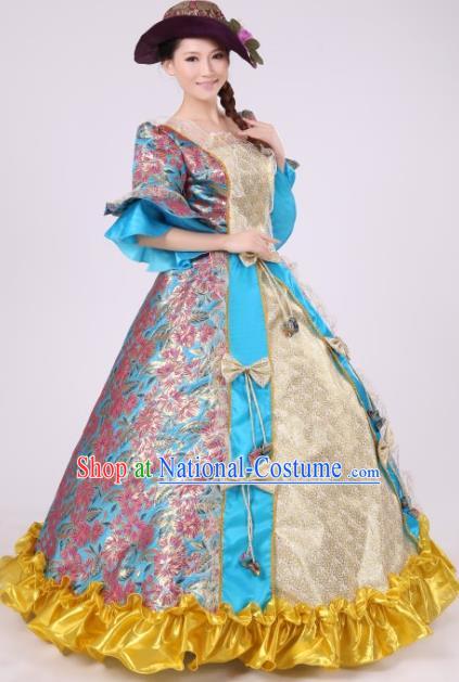 Traditional Ancient European Female Clothing, European Palace Court Juliet Stage Costumes and Hat Complete Set for Women