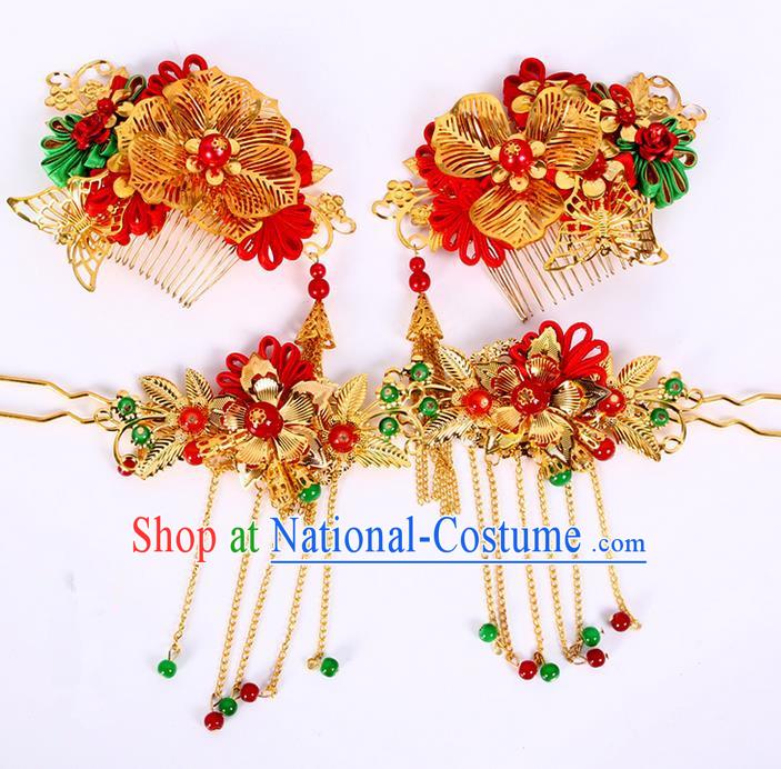 Traditional Handmade Chinese Ancient Classical Hair Accessories Barrettes Hairpin, Bride Wedding Hair Sticks and Earrings, Hair Fascinators Hairpins for Women