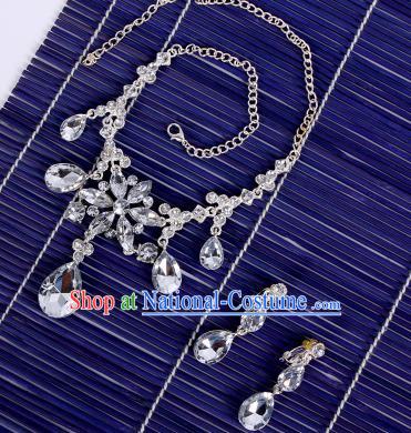 Traditional Handmade Chinese Ancient Classical Hair Accessories Frontlet, Bride Wedding Hair Sticks and Earrings, Chinese Crystal Necklace and Earrings Complete Set for Women