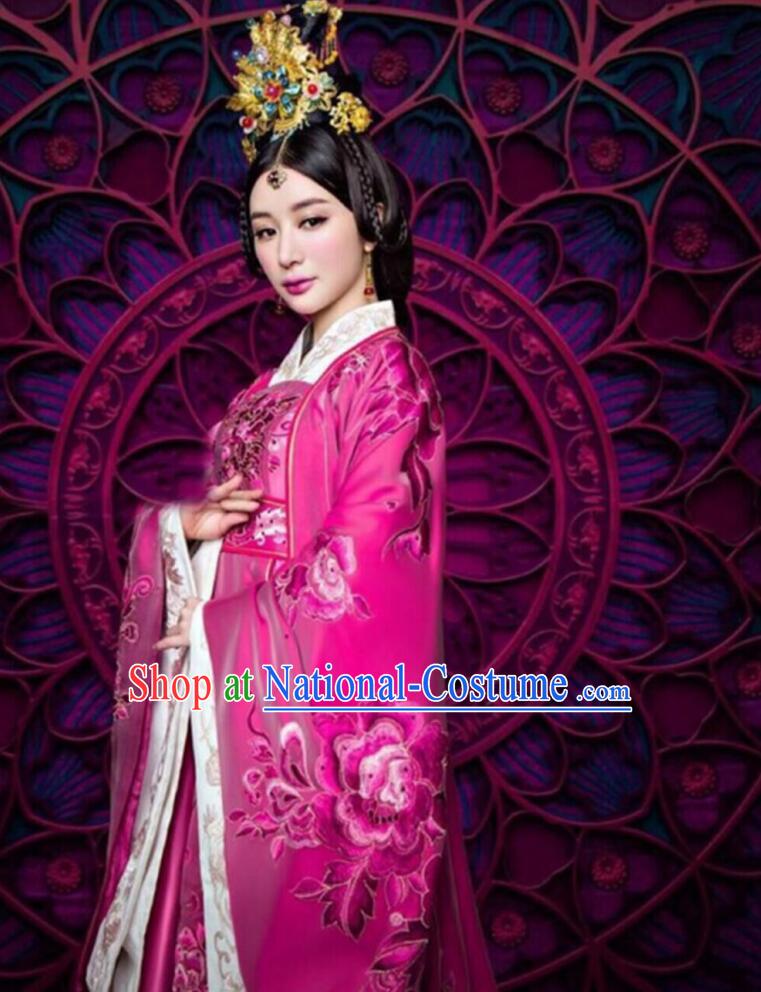 Traditional Ancient Chinese Imperial Emperess Costume, Chinese Tang Dynasty Wedding Dress, Cosplay Chinese Peri Imperial Princess Tailing Clothing Embroidered Hanfu Dress for Women