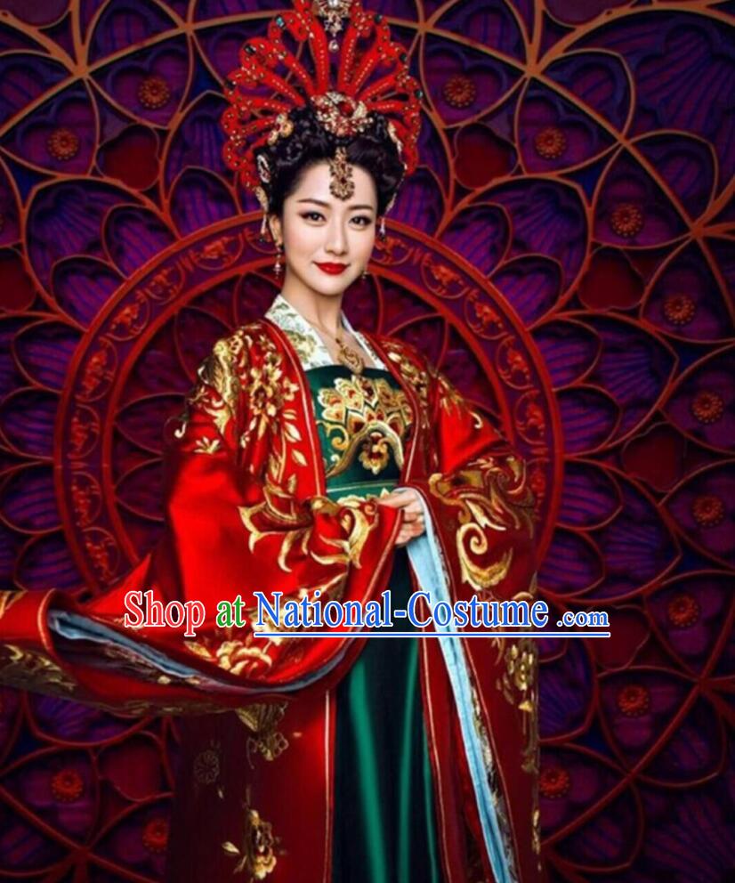 Traditional Ancient Chinese Imperial Emperess Costume, Chinese Tang Dynasty Wedding Dress, Cosplay Chinese Peri Imperial Princess Tailing Clothing Embroidered Hanfu Dress for Women