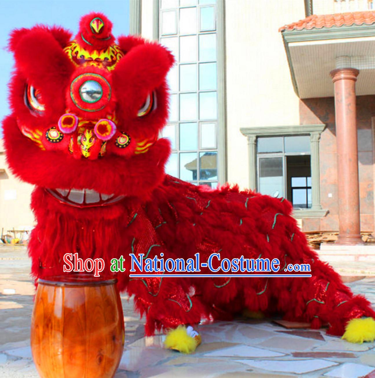 Chinese Folk Arts Natural Wool Lion Dance Costumes Complete Set