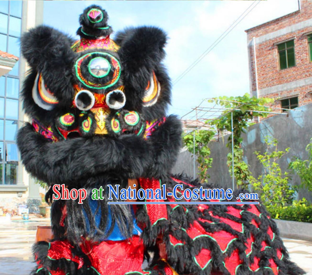 Folk Art Black Red Chinese Southern Lion Dance Costumes Complete Set