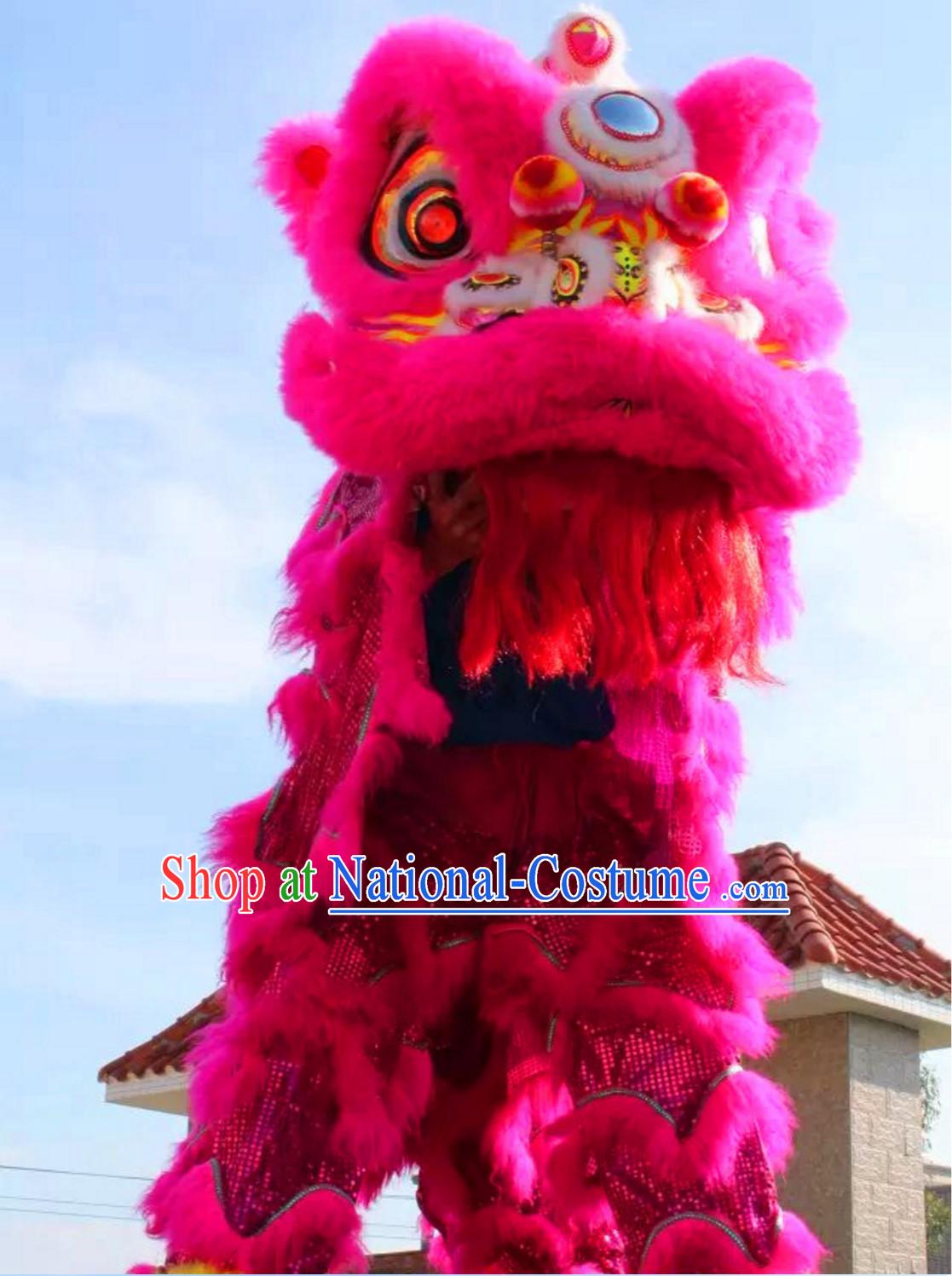 Chinese Folk Arts Natural Wool Lion Dance Costumes Complete Set