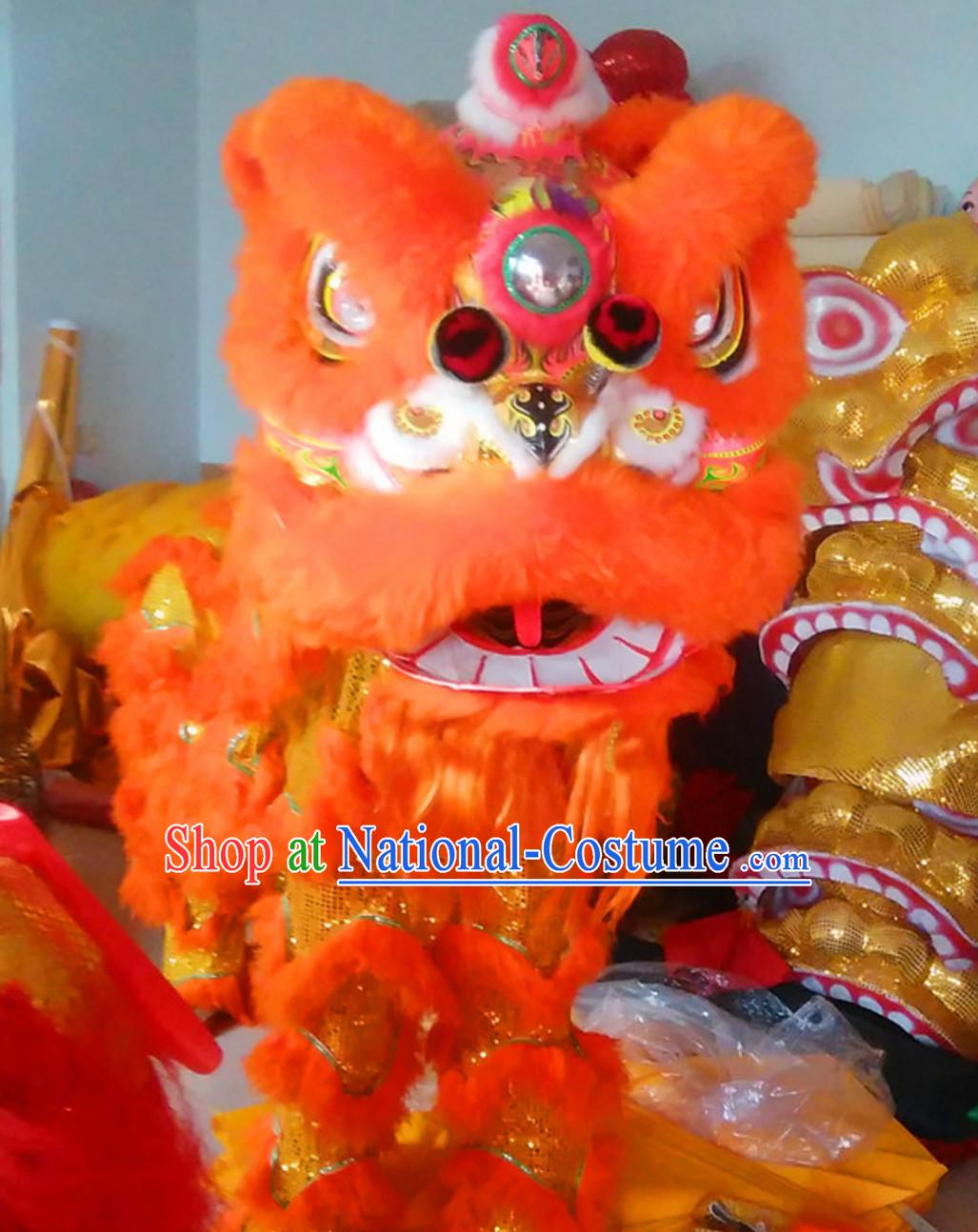 Simple Orange NEW 100_ Natural Wool Chinese Lion Dance Costumes Complete Set