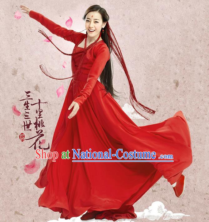 Traditional Ancient Chinese Imperial Princess Wedding Costume, Chinese Han Dynasty Princess Red Dress, Cosplay Teleplay Ten great III of peach blossom Role Feng jiu Chinese Peri Embroidered Hanfu Clothing for Women