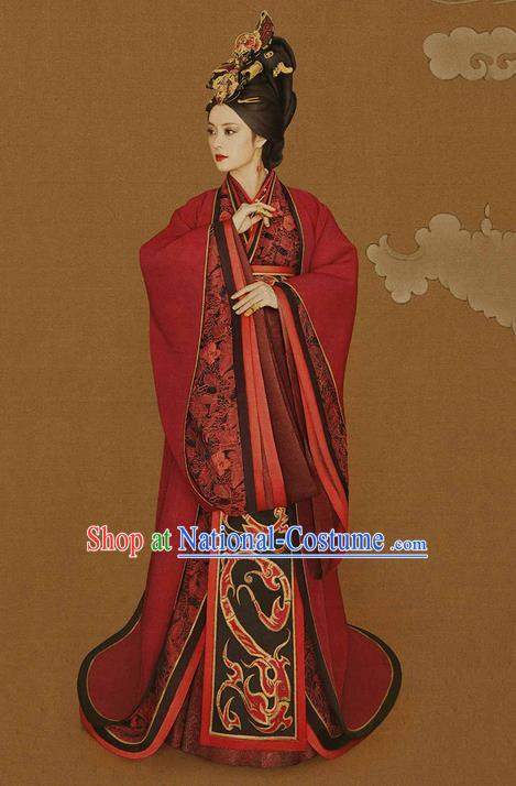 Traditional Ancient Chinese Imperial Emperess Costume Complete Set, Chinese Han Dynasty Emperess Dowager Wedding Dress, Cosplay Chinese Imperial Princess Embroidered Clothing for Women