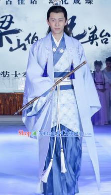 Traditional Ancient Chinese Male Costume, Chinese Han Dynasty Student Dress, Chinese Swordsman Embroidered Clothing for Men