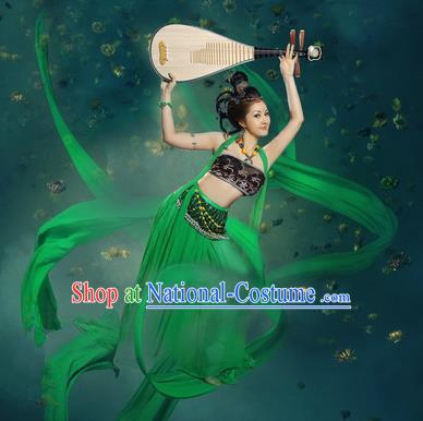 Traditional Ancient Chinese Dunhuang Flying Fairy Costume, Chinese Tang Dynasty Dance Ribbon Dress, Cosplay Chinese Peri Imperial Empress Tailing Black Embroidered Clothing for Women