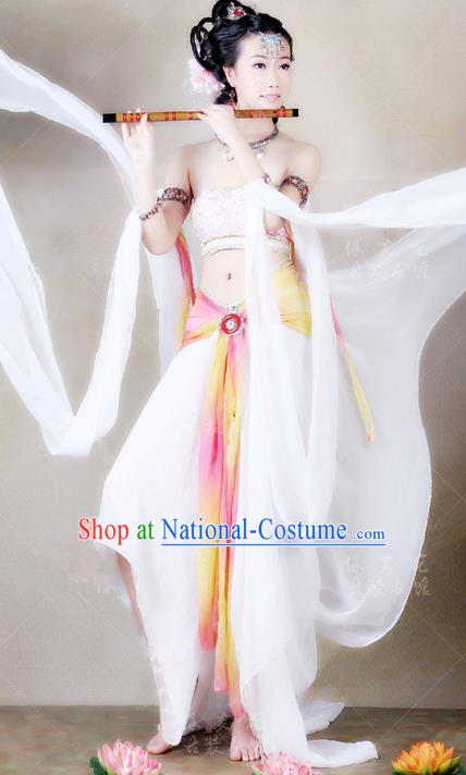 Traditional Ancient Chinese Dunhuang Flying Fairy Costume, Chinese Tang Dynasty Dance Ribbon Dress, Cosplay Chinese Peri Imperial Empress Tailing Black Embroidered Clothing for Women