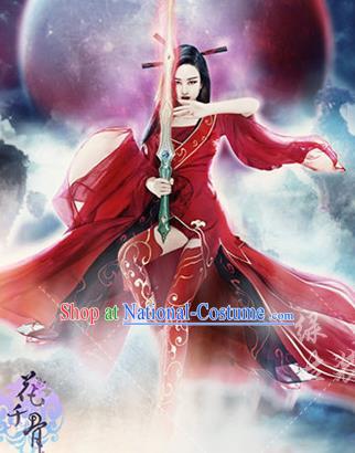 Traditional Ancient Chinese Imperial Emperess Costume, Chinese Tang Dynasty Red Dress, Cosplay Game Characters Chinese Peri Imperial Princess Embroidered Clothing for Women