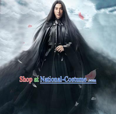 Traditional Ancient Chinese Swordsman Black Costumes for Men