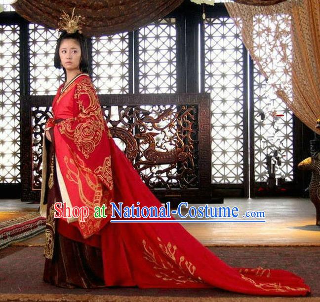 Traditional Ancient Chinese Imperial Emperess Costume Complete Set, Chinese Han Dynasty Wedding Dress, Cosplay Chinese Imperial Tailing Clothing for Women