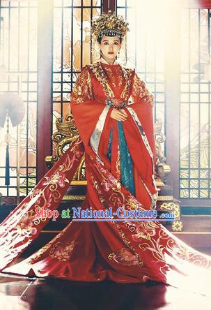 Traditional Ancient Chinese Imperial Emperess Costume Complete Set, Chinese Han Dynasty Bride Wedding Dress, Cosplay Chinese Imperial Emperess Tailing Embroidered Clothing for Women