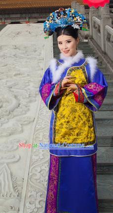 Traditional Ancient Chinese Imperial Consort Costume, Chinese Qing Dynasty Manchu Palace Lady Dress, Cosplay Chinese Manchu Minority Imperial Consort Clothing for Women