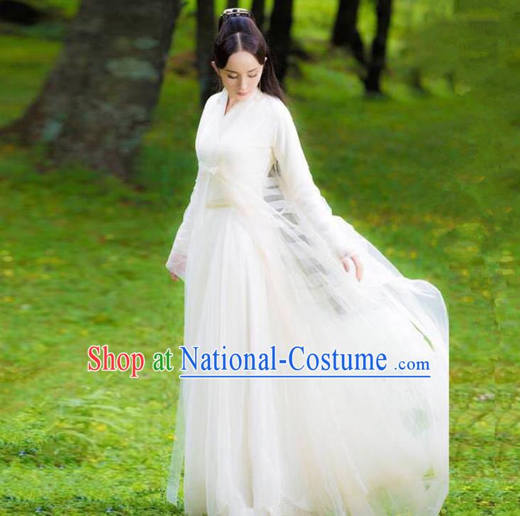 Traditional Ancient Chinese Imperial Emperess Costume, Chinese Han Dynasty Dance Dress, Cosplay Chinese Teleplay Ten great III of peach blossom Role Bai qian Peri Imperial Princess White Hanfu Clothing for Women