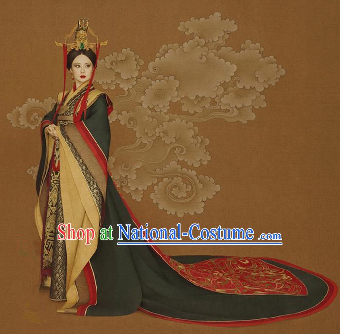 Traditional Ancient Chinese Imperial Queen Mother Costume, Chinese Han Dynasty Imperial Empress Dowager Dress, Cosplay Chinese Empress Dowager Tailing Clothing Hanfu for Women