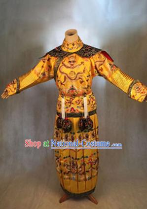 Traditional Ancient Chinese Imperial Emperor Costume, Chinese Qing Dynasty Manchu Dress, Cosplay Chinese Manchu Minority Majesty Embroidered Dragon Clothing for Men