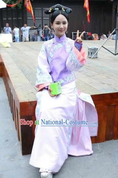 Traditional Ancient Chinese Imperial Princess Costume, Chinese Qing Dynasty Manchu Palace Lady Dress, Cosplay Chinese Manchu Minority Princess Embroidered Clothing for Women