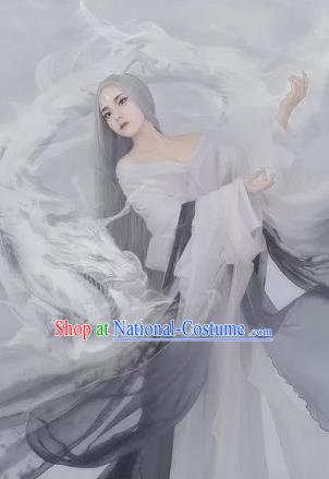 Traditional Ancient Chinese Dunhuang Flying Fairy Costume, Chinese Han Dynasty Long Ribbon Dance Dress, Cosplay Chinese Peri Imperial Empress Tailing Black Embroidered Clothing for Women