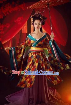 Traditional Ancient Chinese Imperial Emperess Costume, Chinese Tang Dynasty Kimono Dress, Cosplay Lady Yang Chinese Imperial Consort Clothing for Women