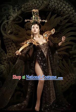 Traditional Ancient Chinese Imperial Emperess Costume and Armour, Chinese Tang Dynasty Sexy Kimono Dress, Cosplay Chinese Imperial Consort Clothing for Women