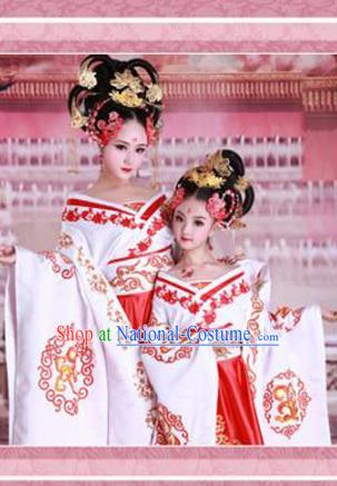 Traditional Ancient Chinese Imperial Emperess Mother and Daughter Outfit Costume Complete Set, Chinese Tang Dynasty Parent-Child Woman Dress, Cosplay Chinese Family Portrait Clothing Hanfu for Women for Children