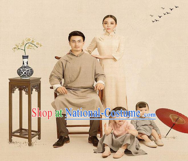 Traditional Ancient Chinese Family Costume Complete Set, Chinese Republic of China Parent-Child Dress, Cosplay Chinese Family Portrait Clothing Hanfu for Women for Men for Children