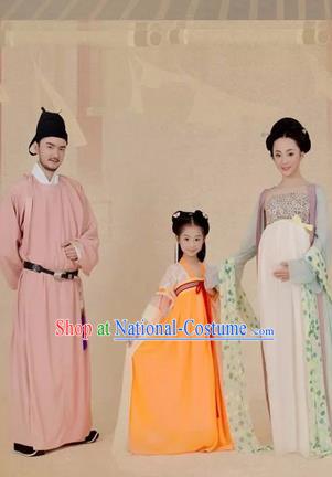 Traditional Ancient Chinese Family Costume Complete Set, Chinese Tang Dynasty Parent-Child Pregnant Woman Dress, Cosplay Chinese Family Portrait Clothing Hanfu for Women for Men for Children