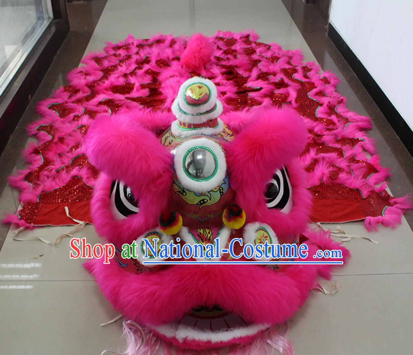 Pink New 100_ Long Wool Lion Dancing Costume Complete Set