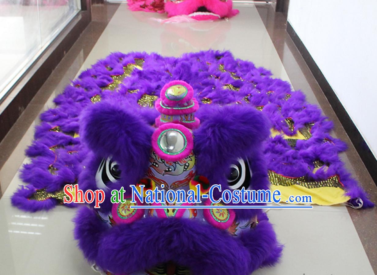 Purple New 100_ Long Wool Lion Dancing Costume Complete Set