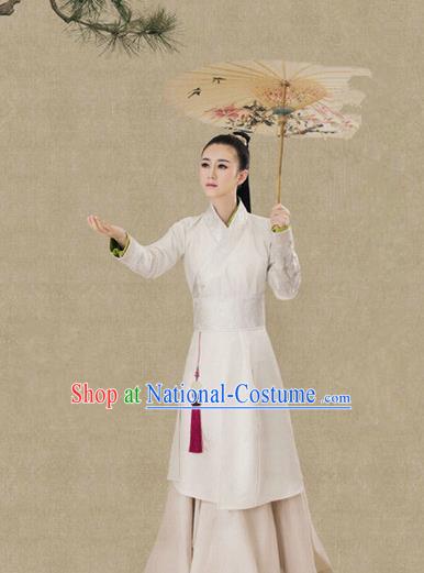 Traditional Ancient Chinese Female Costume, Chinese Tang Dynasty Swordswoman White Dress, Cosplay Chinese Chivalrous Swordsman Clothing for Women