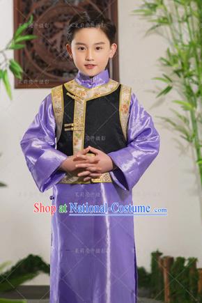 Traditional Ancient Chinese Imperial Prince Costume, Chinese Qing Dynasty Children Dance Dress, Cosplay Chinese Prince Clothing Hanfu for Kids