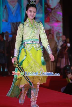 Traditional Ancient Chinese Female Costume, Chinese Tang Dynasty Swordswoman Green Dress, Cosplay Chinese Chivalrous Swordsman Clothing for Women