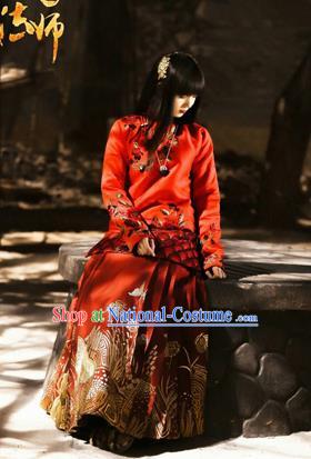 Traditional Ancient Chinese Costume Xiuhe Suit, Chinese Late Qing Dynasty Female Wedding Red Dress, Republic of China Embroidered Clothing for Women