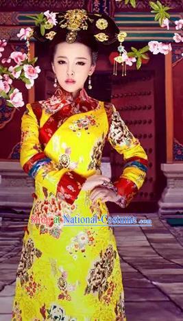 Traditional Ancient Chinese Imperial Consort Costume, Chinese Qing Dynasty Manchu Lady Dress, Cosplay Chinese Mandchous Imperial Concubine Clothing for Women