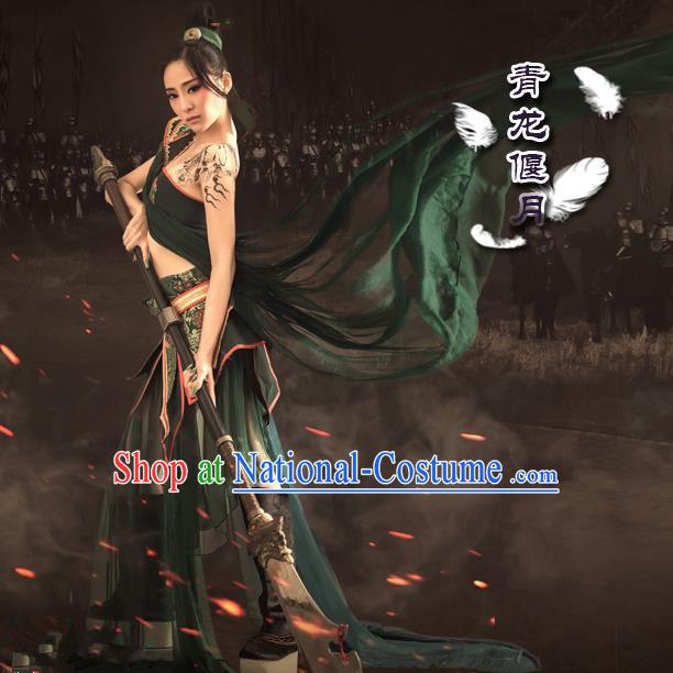 Traditional Ancient Chinese Swordswoman Costume, Chinese Tang Dynasty Fairy Dress, Cosplay Game Character Chinese Knight-Errant Clothing for Women