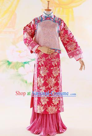 Traditional Ancient Chinese Imperial Consort Costume, Chinese Qing Dynasty Manchu Lady Dress, Cosplay Chinese Mandchous Imperial Concubine Purple Embroidered Clothing for Women