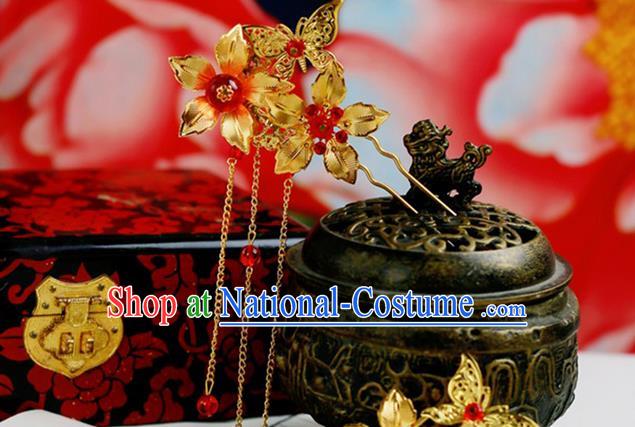 Chinese Wedding Jewelry Accessories, Traditional Xiuhe Suits Wedding Bride Butterfly Headwear, Wedding Tiaras, Ancient Chinese Flowers Harpins for Women