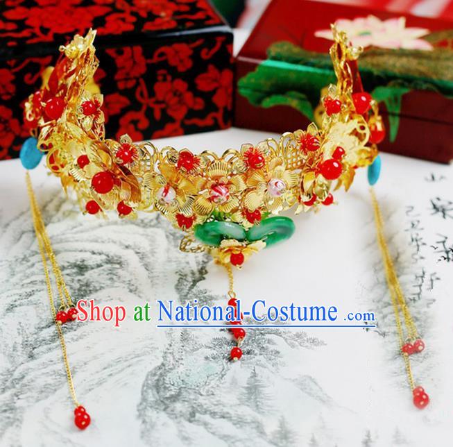 Chinese Wedding Jewelry Accessories, Traditional Xiuhe Suits Wedding Bride Flowers Headwear, Wedding Hair Crown, Ancient Chinese Harpins for Women