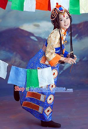 Traditional Chinese Mongol Nationality Dancing Costume, Mongols Children Folk Dance Ethnic Pleated Skirt, Chinese Mongolian Minority Nationality Embroidery Costume for Kids