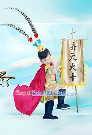 Traditional Chinese Son Goku Dancing Costume, Children Folk Dance Sun Wukong Skirt, Chinese Sun Wukong Costume for Kids