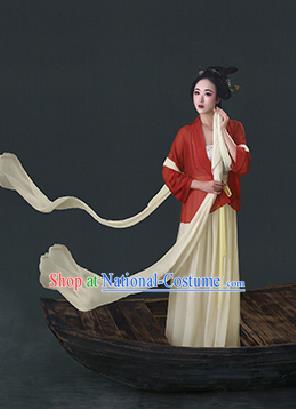 Traditional Ancient Chinese Imperial Emperess Costume, Chinese Han Dynasty Princess Ribbon Dress, Cosplay Chinese Peri Concubine Embroidered Hanfu Clothing for Women