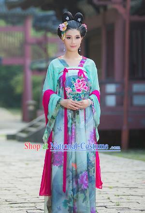 Traditional Ancient Chinese Imperial Emperess Costume, Chinese Tang Dynasty Palace Lady Dress, Cosplay Chinese Princess Peony Printing Clothing for Women