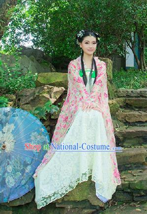 Traditional Ancient Chinese Imperial Emperess Costume, Chinese Tang Dynasty Palace Lady Dress, Cosplay Chinese Princess Printing Flowers Ru Skirt Clothing for Women