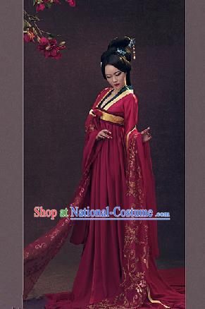 Traditional Ancient Chinese Imperial Consort Costume, Chinese Tang Dynasty Lady Red Dress, Cosplay Chinese Imperial Concubine Clothing Hanfu for Women