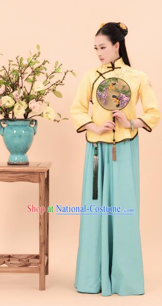 Traditional Ancient Chinese Costume, Chinese Late Qing Dynasty Young Lady Dress, Republic of China Embroidered Clothing for Women