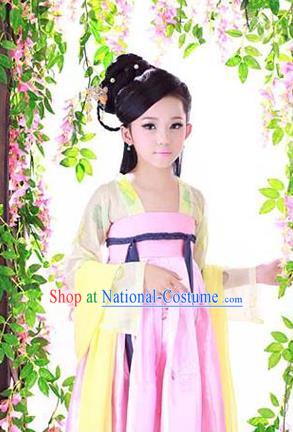 Traditional Ancient Chinese Imperial Consort Children Costume, Chinese Tang Dynasty Little Girl Dress, Cosplay Chinese Concubine Clothing Hanfu for Kids