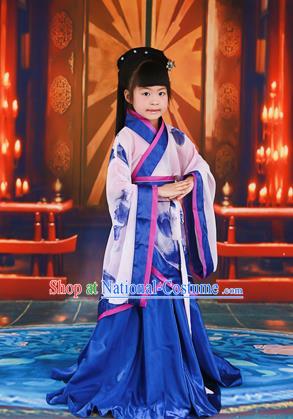 Traditional Ancient Chinese Imperial Consort Children Costume, Chinese Han Dynasty Little Girl Dress, Chinese Embroidered Clothing Printed Hanfu for Kids